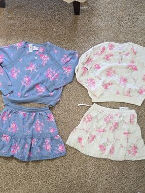 Shabby Chic Floral Skirt Sets in Blue and Cream with Pink Roses